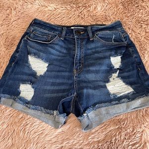 Distressed Style Midi Jean Shorts